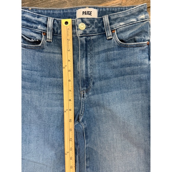 Paige Anessa Straight High Rise Raw Hem Blue Jeans Size 28x26 Ankle Stretch EUC - Picture 6 of 10